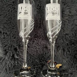 Wells Fargo 150th Anniversary Etched Champagne Flutes - Set of 2